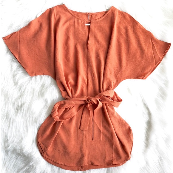 Tops - Light Orange Tie Waist Blouse 🍊